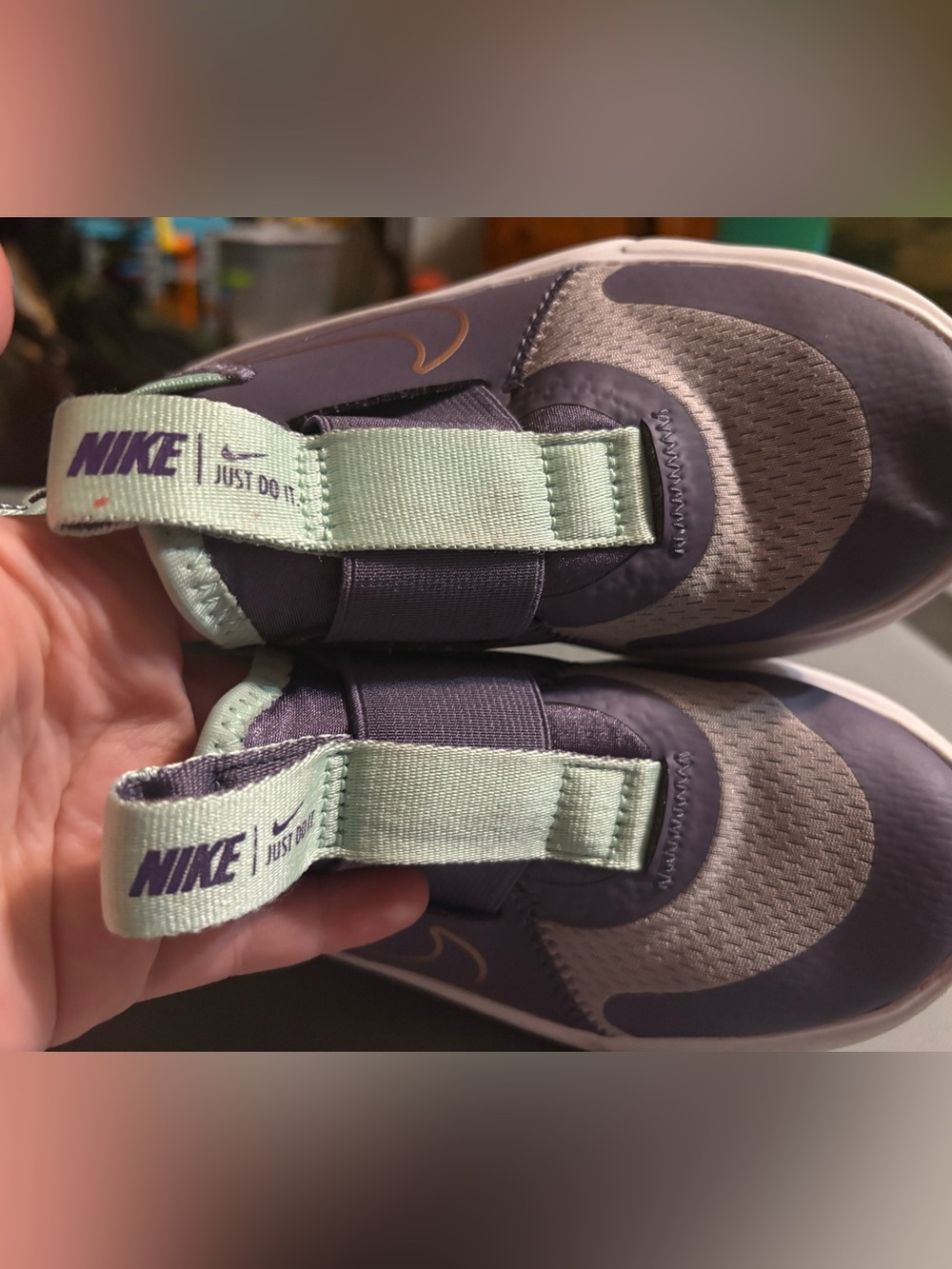 Nike Kids Slip-On Sneakers in Purple and Mint Green